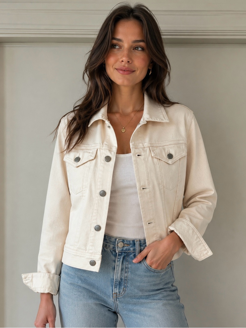 Ag Adriano Goldschmied Trucker Denim Jacket | Cream | Size M